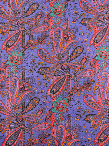 Vintage Fabric 1970s? 80s? Spectacular Blue Purple Base w/ Intricate Flowers Liberty? Cotton Lawn 92cm Wide