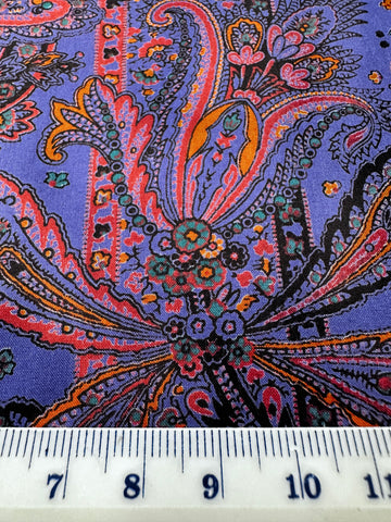 Vintage Fabric 1970s? 80s? Spectacular Blue Purple Base w/ Intricate Flowers Liberty? Cotton Lawn 92cm Wide