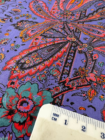 Vintage Fabric 1970s? 80s? Spectacular Blue Purple Base w/ Intricate Flowers Liberty? Cotton Lawn 92cm Wide