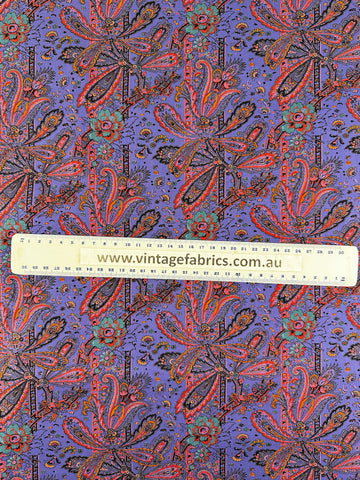 Vintage Fabric 1970s? 80s? Spectacular Blue Purple Base w/ Intricate Flowers Liberty? Cotton Lawn 92cm Wide