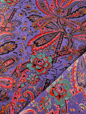 Vintage Fabric 1970s? 80s? Spectacular Blue Purple Base w/ Intricate Flowers Liberty? Cotton Lawn 92cm Wide
