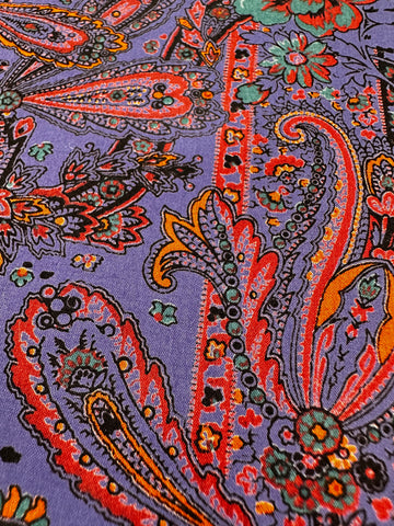 Vintage Fabric 1970s? 80s? Spectacular Blue Purple Base w/ Intricate Flowers Liberty? Cotton Lawn 92cm Wide