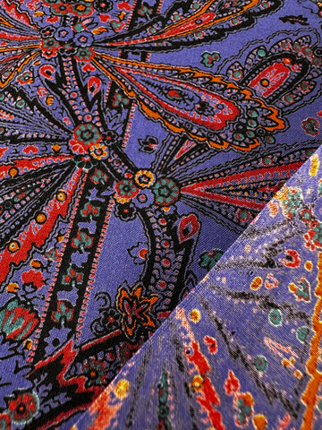 Vintage Fabric 1970s? 80s? Spectacular Blue Purple Base w/ Intricate Flowers Liberty? Cotton Lawn 92cm Wide