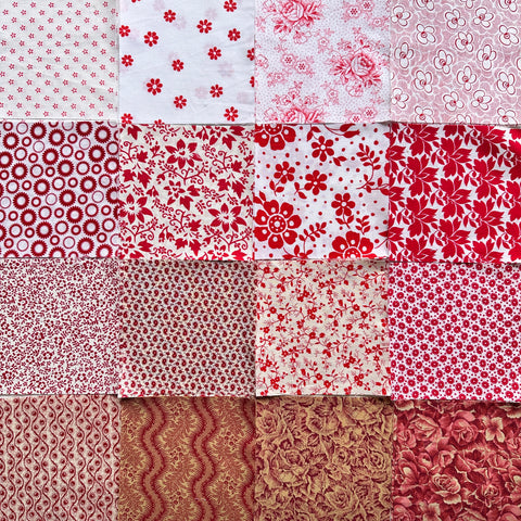 LAST PACK : Modern & Vintage Fabric Pack : 5" x 5" x 16 Pieces : All Red
