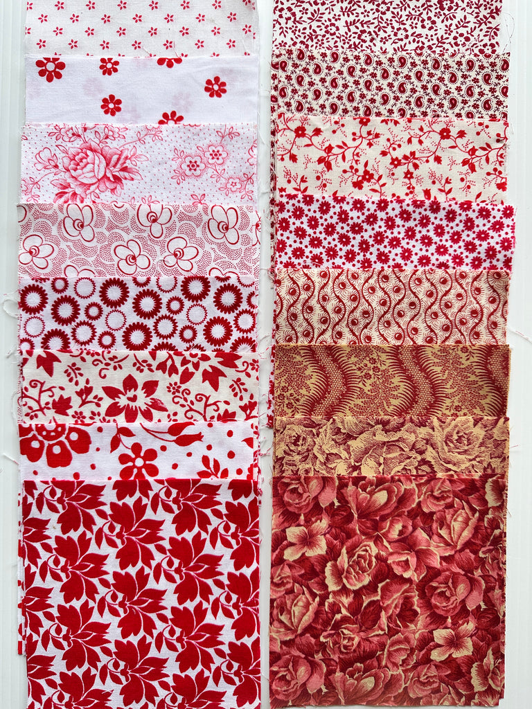 LAST PACK : Modern & Vintage Fabric Pack : 5" x 5" x 16 Pieces : All Red
