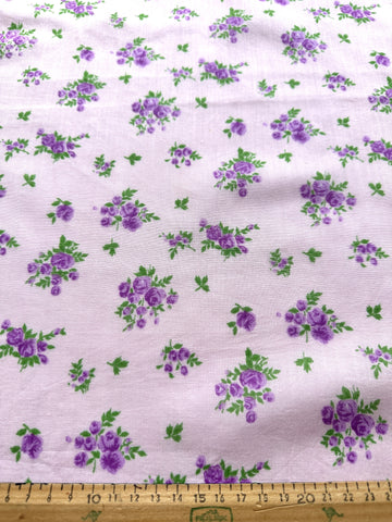 1.5m LEFT: Vintage Fabric 1960s Light Weight Cotton Lavender Flowers on Pale Pink