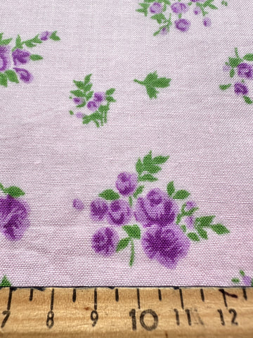 1.5m LEFT: Vintage Fabric 1960s Light Weight Cotton Lavender Flowers on Pale Pink