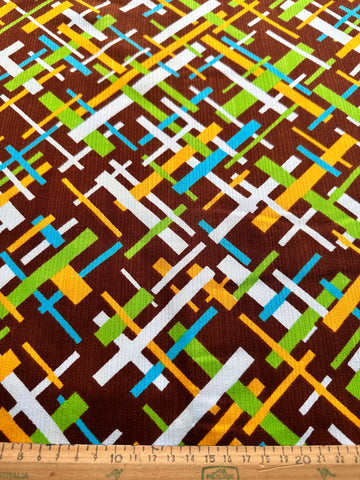 LAST 1/2m: Vintage Fabric 1970s Cotton Pique w/ Lines on Chocolate Brown