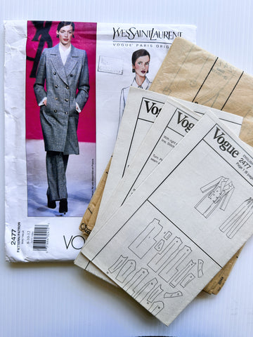LONG LINED JACKET & PANTS: Vogue Paris Original Yves Saint Laurent Size 8-12 Unused FF 2000 *2477