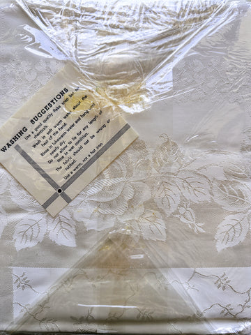 ONE SET ONLY: Mid-Century 50s Liddells Tablecloth & Serviette Set Rayon Made in Ireland 45 inch
