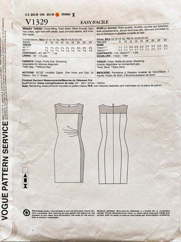 MISSES' DRESS: Vogue American Designer Kay Unger Sewing Pattern 2012 Size 16-24 Complete *V1329