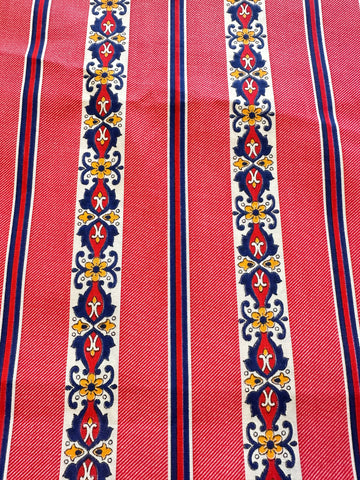 Vintage Fabric Faux Denim Cotton 1970s Retro Pattern on Red 88cm Wide