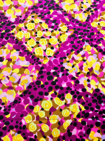 2.5m LEFT: Vintage Fabric 1960s Autumn Weight Cotton Twill w/ Loud Retro Splotch Pattern