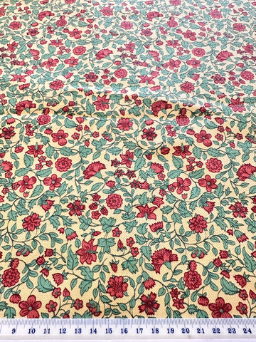 LAST PIECE Vintage Fabric 1970s Country Floral on Yellow Cotton Twill 88cm Wide