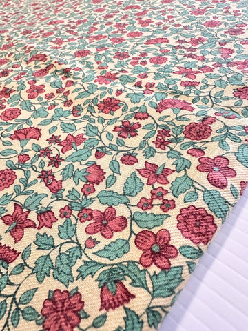 LAST PIECE Vintage Fabric 1970s Country Floral on Yellow Cotton Twill 88cm Wide