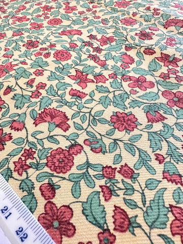 LAST PIECE Vintage Fabric 1970s Country Floral on Yellow Cotton Twill 88cm Wide