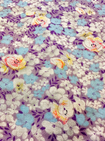REMNANT Vintage Fabric 1970s Light Weight Cotton w/ Crepe Weave Blues Purples 43cm x 42cm
