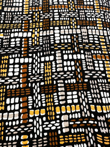 Vintage Fabric 1970s Pure Mod Browns Greys Faux Plaid Heavier Cotton 110cm Wide