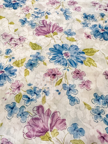 CLEARANCE Vintage? Modern? Fabric Sheer Cotton Blend w/ Floral Overprint on White 140cm Wide