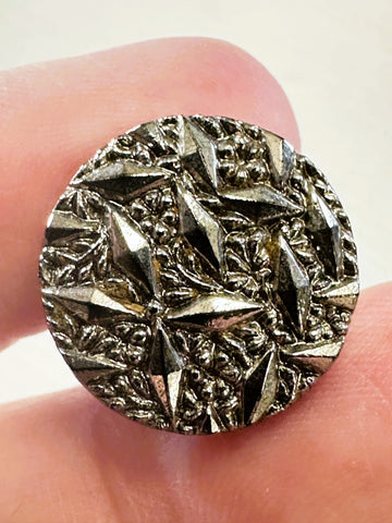 Vintage Button 1950s? Sparkly Cut Steel? Black Glass 18mm