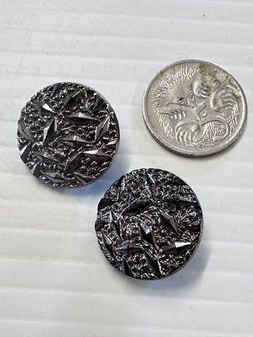 Vintage Button 1950s? Sparkly Cut Steel? Black Glass 18mm