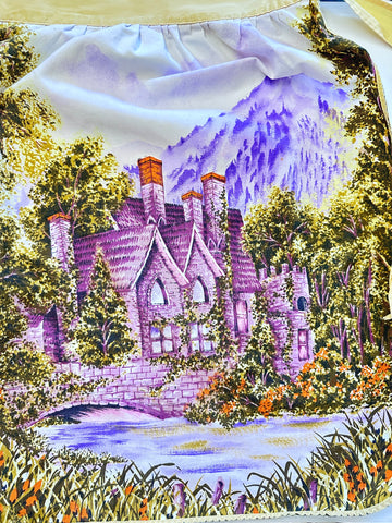 VINTAGE APRON w/ PURPLE LANDSCAPE: Cotton Vintage 50s 60s Amazing Pattern Piece