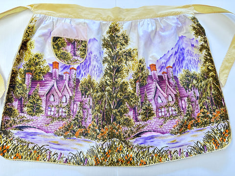 VINTAGE APRON w/ PURPLE LANDSCAPE: Cotton Vintage 50s 60s Amazing Pattern Piece