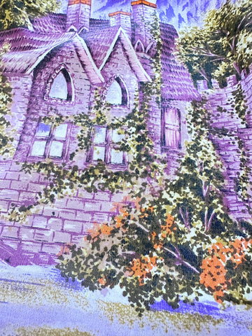 VINTAGE APRON w/ PURPLE LANDSCAPE: Cotton Vintage 50s 60s Amazing Pattern Piece