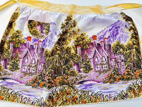 VINTAGE APRON w/ PURPLE LANDSCAPE: Cotton Vintage 50s 60s Amazing Pattern Piece