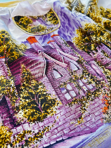 VINTAGE APRON w/ PURPLE LANDSCAPE: Cotton Vintage 50s 60s Amazing Pattern Piece