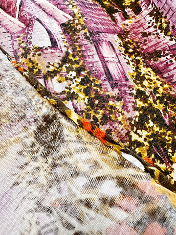 VINTAGE APRON w/ PURPLE LANDSCAPE: Cotton Vintage 50s 60s Amazing Pattern Piece