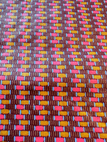 REMNANT Vintage Fabric 1988 Omega by Chatelane Inc USA Drapery Chintz Cotton Small Gold Pink Shapes on Brown 64cm x 40cm