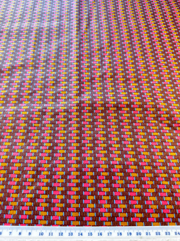 REMNANT Vintage Fabric 1988 Omega by Chatelane Inc USA Drapery Chintz Cotton Small Gold Pink Shapes on Brown 64cm x 40cm