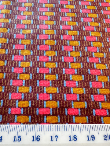 REMNANT Vintage Fabric 1988 Omega by Chatelane Inc USA Drapery Chintz Cotton Small Gold Pink Shapes on Brown 64cm x 40cm