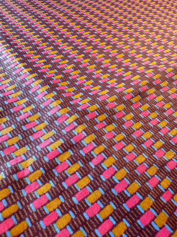 REMNANT Vintage Fabric 1988 Omega by Chatelane Inc USA Drapery Chintz Cotton Small Gold Pink Shapes on Brown 64cm x 40cm