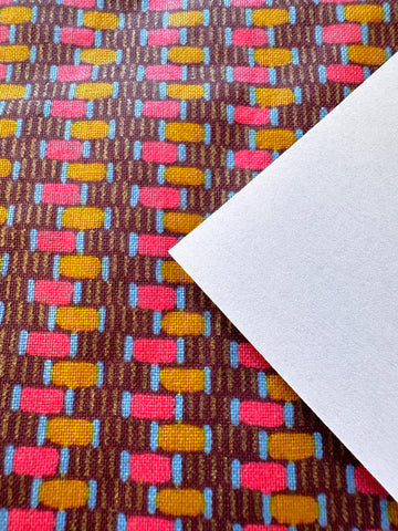 REMNANT Vintage Fabric 1988 Omega by Chatelane Inc USA Drapery Chintz Cotton Small Gold Pink Shapes on Brown 64cm x 40cm