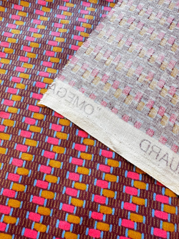 REMNANT Vintage Fabric 1988 Omega by Chatelane Inc USA Drapery Chintz Cotton Small Gold Pink Shapes on Brown 64cm x 40cm