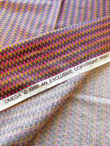 REMNANT Vintage Fabric 1988 Omega by Chatelane Inc USA Drapery Chintz Cotton Small Gold Pink Shapes on Brown 64cm x 40cm