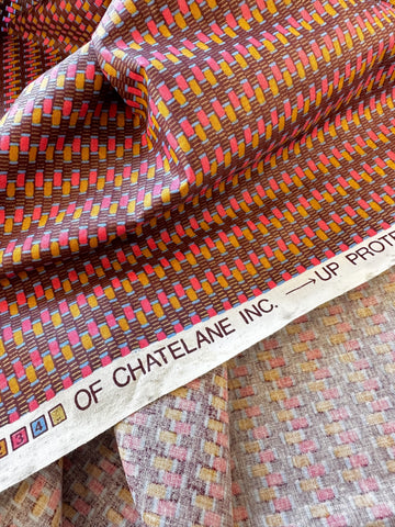 REMNANT Vintage Fabric 1988 Omega by Chatelane Inc USA Drapery Chintz Cotton Small Gold Pink Shapes on Brown 64cm x 40cm