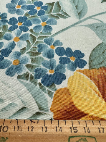 1.5m LEFT: Vintage Fabric 1980s 90s? Bright Tropical Pattern on Pale Yellow Base