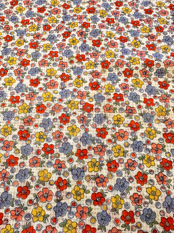 Vintage Fabric 1950s Fancy Weave Light Weight Cotton w/ Pretty Bright Floral 86cm Wide