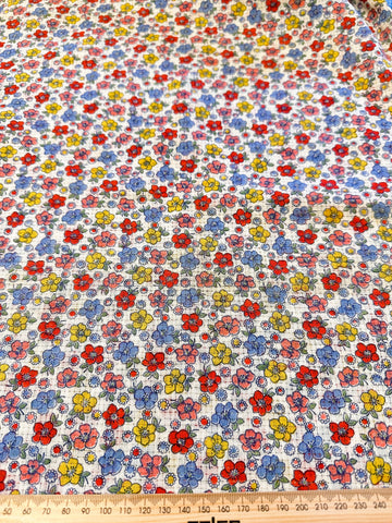 Vintage Fabric 1950s Fancy Weave Light Weight Cotton w/ Pretty Bright Floral 86cm Wide