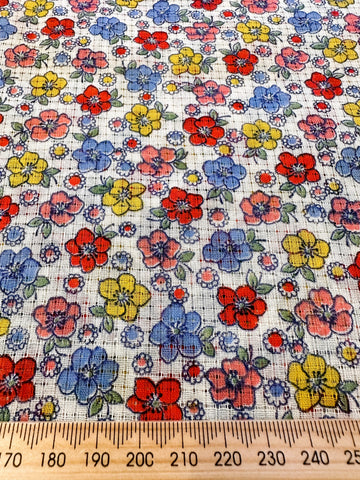 Vintage Fabric 1950s Fancy Weave Light Weight Cotton w/ Pretty Bright Floral 86cm Wide