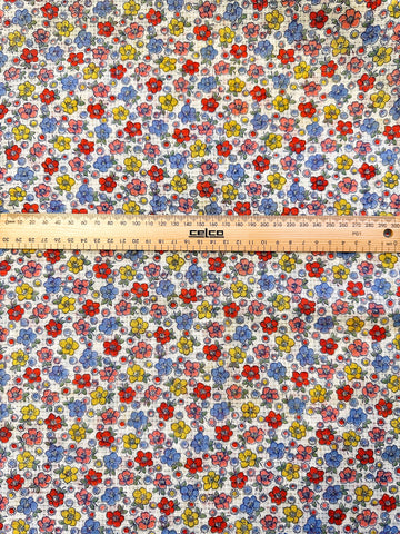Vintage Fabric 1950s Fancy Weave Light Weight Cotton w/ Pretty Bright Floral 86cm Wide