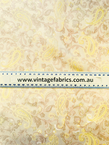 Vintage Fabric Acetate Synthetic High Quality Kanebo? 60s Paisley Yellows Beige 86cm Wide