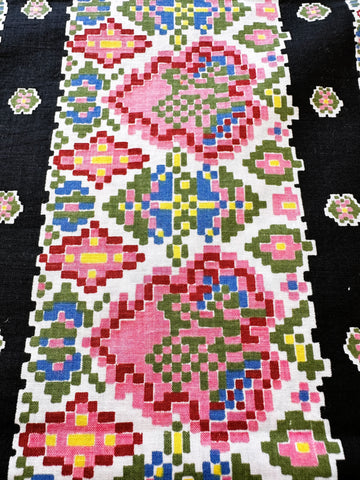 REMNANT Vintage Fabric 1950s Crispy Dress Cotton Black w/ Stylised Trees 40cm x 35cm