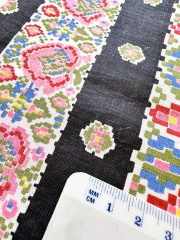 REMNANT Vintage Fabric 1950s Crispy Dress Cotton Black w/ Stylised Trees 40cm x 35cm