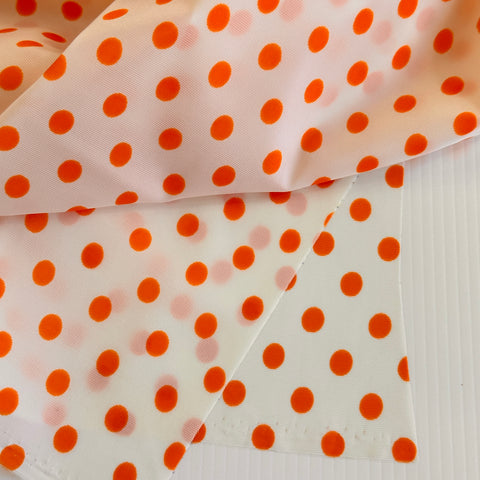 2m LEFT: Vintage Fabric 1970s Bright Orange Spot on White Nylon