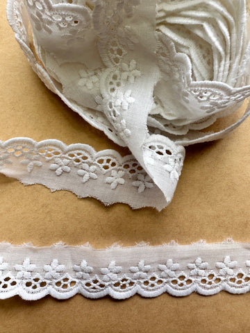 2m LEFT: Modern Lace Trim White Broderie Anglaise 26mm Wide