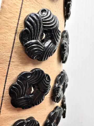 18 LEFT: Antique Vintage Buttons New on Card 1930s Black Pressed Casein 2-Hole 23mm